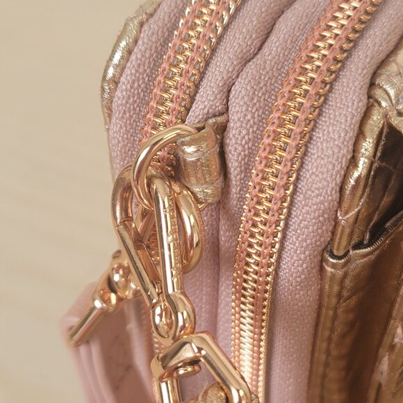 Vera Bradley RFID All in One Rose Gold Shimmer Quilted Wristlet Crossbody Bag - Picture 7 of 15